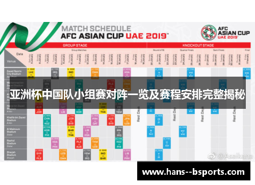 亚洲杯中国队小组赛对阵一览及赛程安排完整揭秘