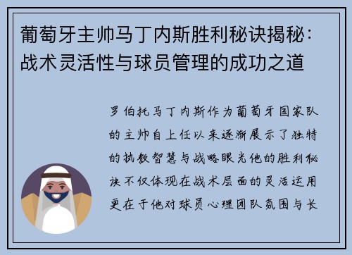 葡萄牙主帅马丁内斯胜利秘诀揭秘：战术灵活性与球员管理的成功之道