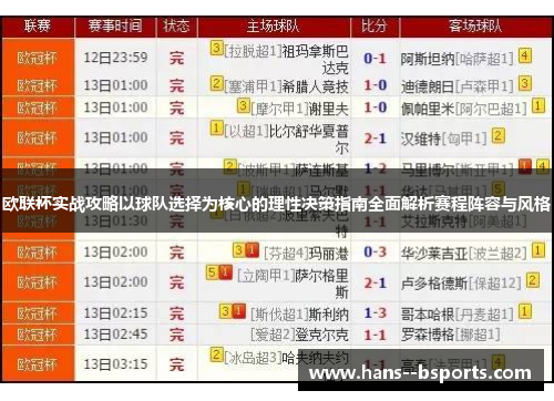 欧联杯实战攻略以球队选择为核心的理性决策指南全面解析赛程阵容与风格 欧联杯实战攻略以球队选择为核心的理性决策指南全面解析赛程阵容与风格